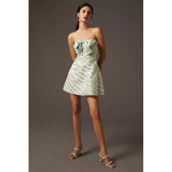 Eva Franco Anthropologie Bow Tie Tube Mini Strapless Metallic Party Dress - Picture 1 of 6